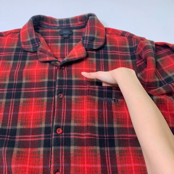 Skims Shirt Men Large Flannel Pajama Top Buffalo Plaid Chest Pocket Lounge Shirt - Picture 7 of 11